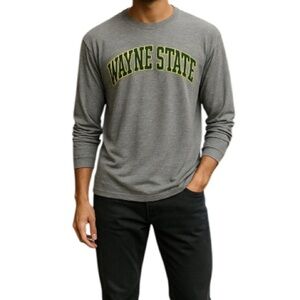 LEAGUE Mens Wayne State Graphic T-Shirt Grey Long Sleeve Crewneck Academia S